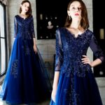 V Neck Long Sleeves A Line Evening Dress For Women Formal Prom Gown Elegant Banquets Custom Made Vestidos