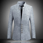 2019 Brand Mens Vintage Blazer Coats Chinese Style Business Dress Blazers Casual Stand Collar Jackets Male Suit Jacket - Image 2