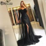 Black 3/4 Sleeves V-Neck Evening Gown