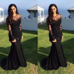 Black Long Sleeves Applique Lace Beaded Formal Evening Gown
