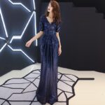Evening Dress Floor Length Sequin Robe De Soiree Half-sleeve Elegant Women Party Dresses Deep V-neck Evening Gowns 2019 F179