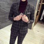 3 Piece Men's Blazer - Slim Fit Plaid Casual Business Suit - Image 2