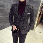 3 Piece Men's Blazer - Slim Fit Plaid Casual Business Suit