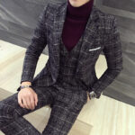 3 Piece Men's Blazer - Slim Fit Plaid Casual Business Suit - Image 3