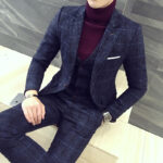3 Piece Men's Blazer - Slim Fit Plaid Casual Business Suit - Image 4