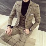 3 Piece Men's Blazer - Slim Fit Plaid Casual Business Suit - Image 5