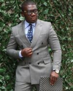 Grey Double Breasted Men's Suit - Slim Fit Jacket + Pant - Image 2