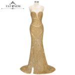 Beaded Silver Gold Mermaid Gown with High Slit - Image 2