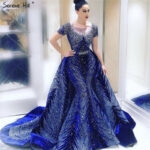 Luxury Navy Blue Latest Design Evening Dresses 2020 Long Sleeves A-Line Sexy Evening Gowns Serene Hill LA60914