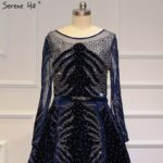 Luxury Navy Blue Latest Design Evening Dresses 2020 Long Sleeves A-Line Sexy Evening Gowns Serene Hill LA60914 - Image 4