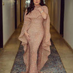 High Collar Gold Sequins Sparkle Formal Evening Gown