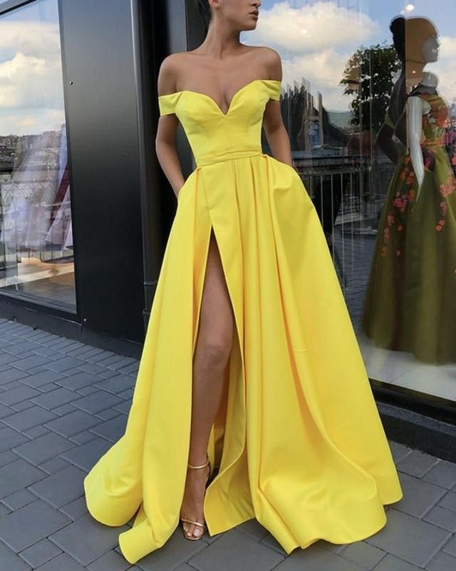 Yellow-Evening-Dresses-2019-with-Pockets-A-line-V-neck-Off-Shoulder-Slit-Islamic-Dubai-Saudi
