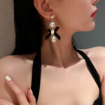 Asymmetrical Designer Earrings with Long Tassel - High Fashion Earrings - Image 2