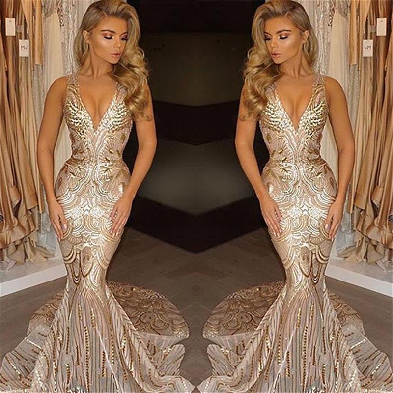 FATAPAESE-Champagne-Gold-Sequin-Mermaid-Prom-Dresses-2019-Sexy-V-Neck-Long-Party-Dresses-Evening-Gowns