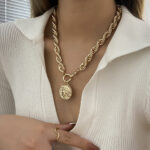 Gold Necklace with Golden Indian Head Pendant - Women's Heavy Twisted Metal Thick Chain Jewelry - Image 4