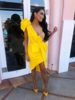 New Summer Fashion Women Bodycon Dress One Shoulder Bow Mesh Ruffle Sleeveless Bandage Dress Celebrity Party Evening Sexy - Image 5