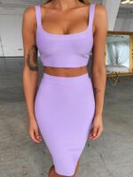 Sexy Two Piece Bandage Skirt Set - Summer Wear - Lilac Bodycon Skirt and Top - Matching Set Club Party