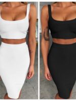 Sexy Two Piece Bandage Skirt Set - Summer Wear - Lilac Bodycon Skirt and Top - Matching Set Club Party - Image 6