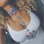 Colorful Handmade Statement Necklace Body Chain Charm Necklace Jewelry - Red Blue Simulated Diamond