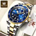 OLEVS Men Luminous Waterproof Green Water Ghost Watch Quartz Watch Men's Watch Trend Calendar Display Stainless Steel Strap 5885