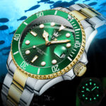 Top Brand Men Watch Green Luxury Fashion Waterproof Quartz Sports Stainless Steel Watches for Men Wristwatch + Box