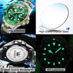 Top Brand Men Watch Green Luxury Fashion Waterproof Quartz Sports Stainless Steel Watches for Men Wristwatch + Box - Image 3