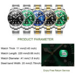 Top Brand Men Watch Green Luxury Fashion Waterproof Quartz Sports Stainless Steel Watches for Men Wristwatch + Box - Image 4