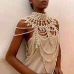 Handmade Simulated Vintage Pearl Shoulder Body Chain Jewelry Necklace - Luxury Large Size Pearls - Body Chain Necklace - Image 3