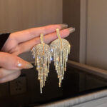 Long Tassel Rhinestone Drop Earrings Golden Leaf Dangle Earrings for Women Fashion Jewelry Accessories - Image 2