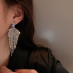 Long Tassel Rhinestone Drop Earrings Golden Leaf Dangle Earrings for Women Fashion Jewelry Accessories - Image 4