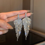 Long Tassel Rhinestone Drop Earrings Golden Leaf Dangle Earrings for Women Fashion Jewelry Accessories - Image 5
