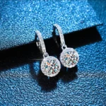 Certified Moissanite Hoop Earrings for Women - Sterling Silver Round Diamond Dangle Drop Earrings - Image 2