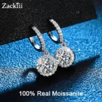 Certified Moissanite Hoop Earrings for Women - Sterling Silver Round Diamond Dangle Drop Earrings
