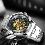 Forsining FSG 340 Luxury Stainless Steel Waterproof Men's Transparent Perpetual Mechanical Wrist Watch - Image 2