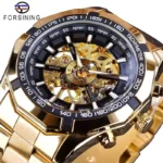 Forsining FSG 340 Luxury Stainless Steel Waterproof Men's Transparent Perpetual Mechanical Wrist Watch