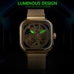 Forsining Men's Perpetual Self-Winding Mechanical Transparent Golden Skeleton Steel Mesh Wristwatch - Image 6