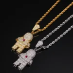 Dantebella™ Iced Out Stainless Steel Copper Zirconia Futuristic Knight in Shining Armour - Mens Pendant Necklace with Chain - Image 2