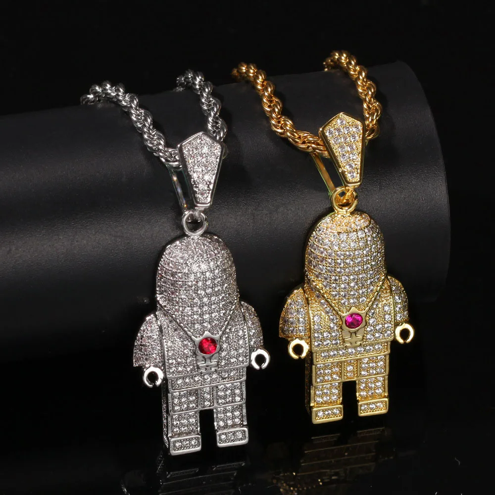 Hip-Hop-Jewelry-Zircon-Astronaut-Iced-Out-Cool-Mens-Pendant-Necklace-Gold-Chain-For-Men-Fashion