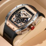 LIGE Men's Luxury Military Waterproof Quartz Silicone Sport Square Chronograph Wristwatch