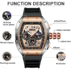 LIGE Men's Luxury Military Waterproof Quartz Silicone Sport Square Chronograph Wristwatch - Image 3
