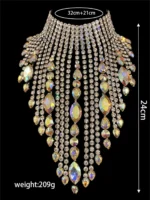 Exaggerated AB Crystal Pendant Large Necklace Women's Luxury Shiny Bridal Wedding Party Rhinestone Jewelry Necklace Accessories - Image 3