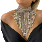 Exaggerated AB Crystal Pendant Large Necklace Women's Luxury Shiny Bridal Wedding Party Rhinestone Jewelry Necklace Accessories