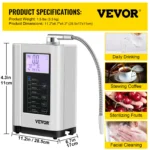 VEVOR Alkaline Water Ionizer PH3.5-10.5 Hydrogen Generator Machine Drinking Purifier Filter 7 Water Settings for Home Appliance - Image 6